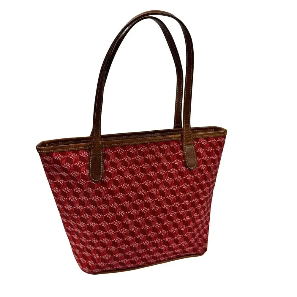 Barrington Purse Red 3D Print Florentine Leather Trim Zip Tote